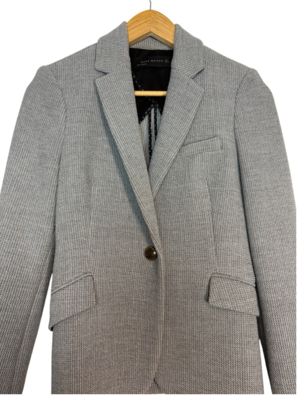 Zara Knit Blazer Jacket Gray Textured Tailored Old Money Preppy Size S - Picture 11 of 11